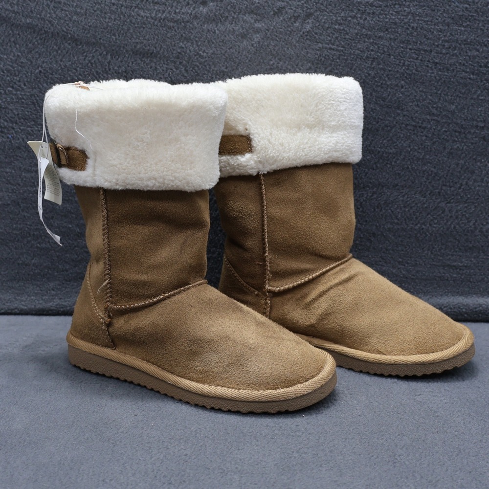 Old Navy Girls' Size 1 Faux Suede Winter Boots with Faux Fur Trim - New